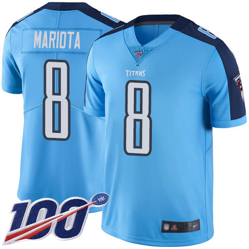 Tennessee Titans nike_titans_3601Limited Light Blue Men Marcus Mariota Jersey NFL Football #8 100th Season Rush Vapor Untouchable